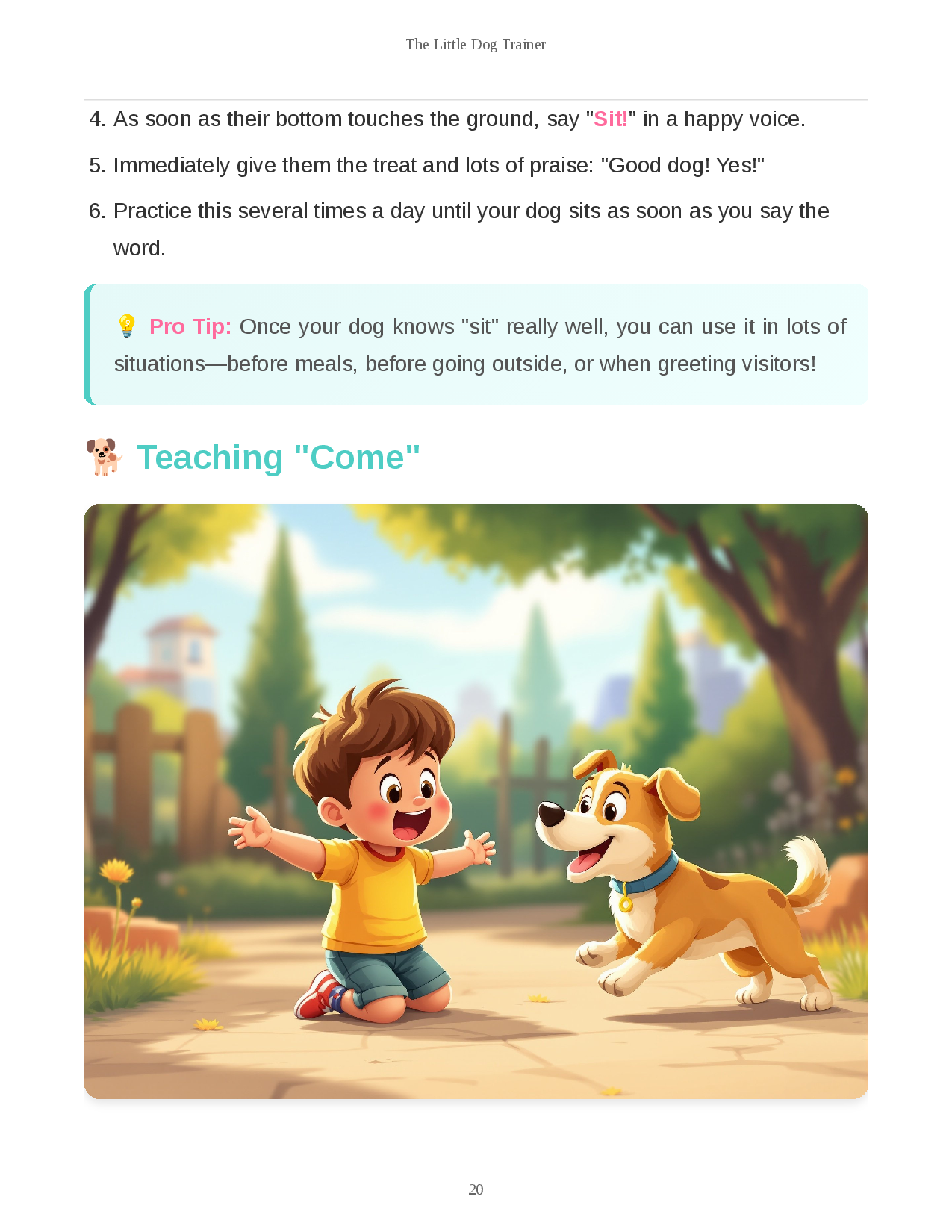 Inside page of The Little Dog Trainer printable guide for kids