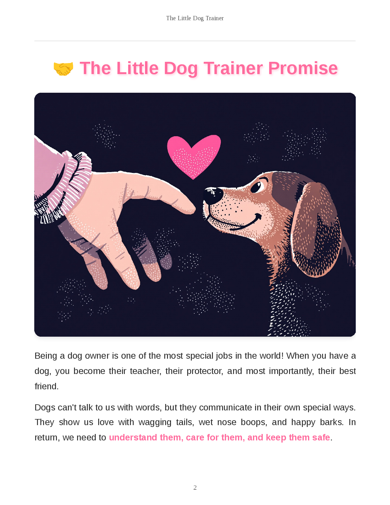 Inside page of The Little Dog Trainer printable guide for kids