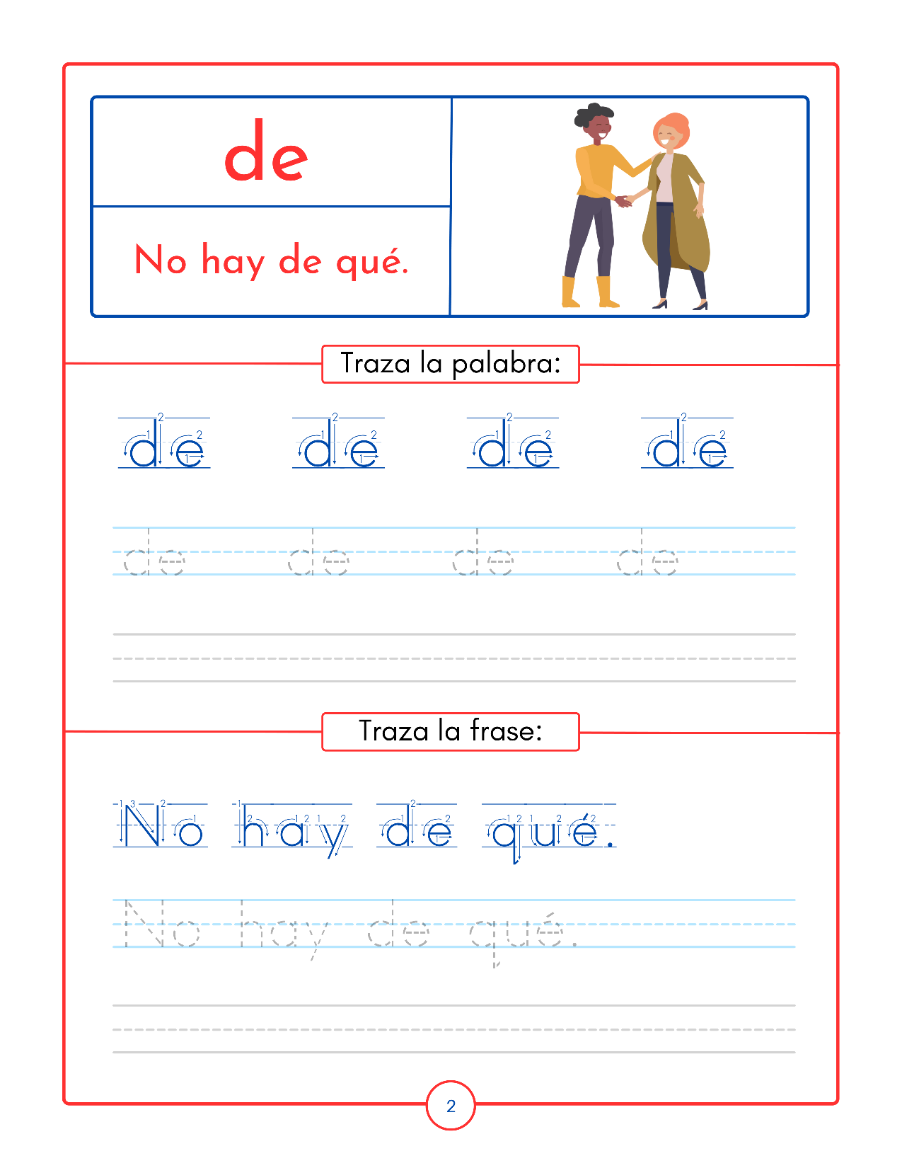 Printable Spanish sight words practice page for kids - free sample page 3