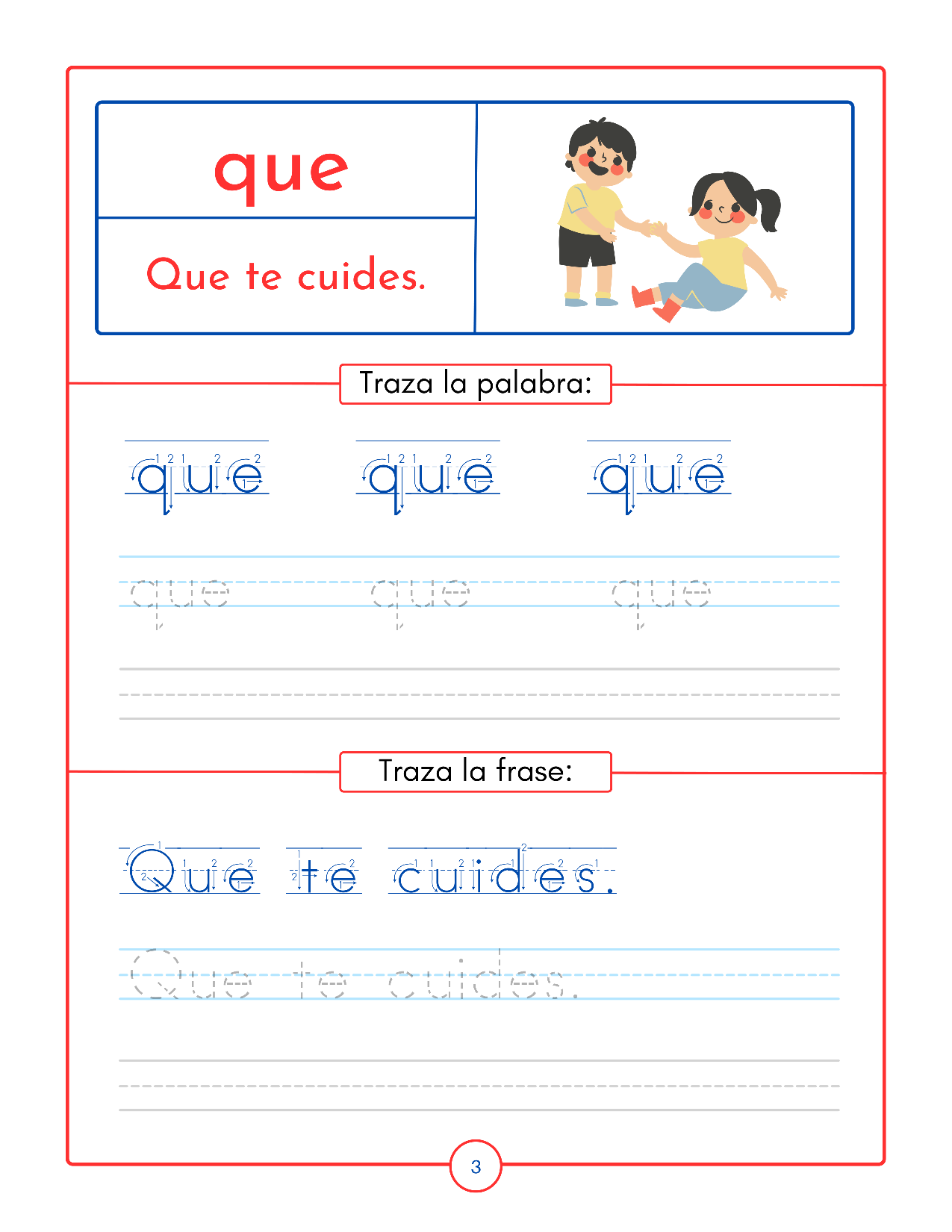 Printable Spanish sight words practice page for kids - free sample page 4